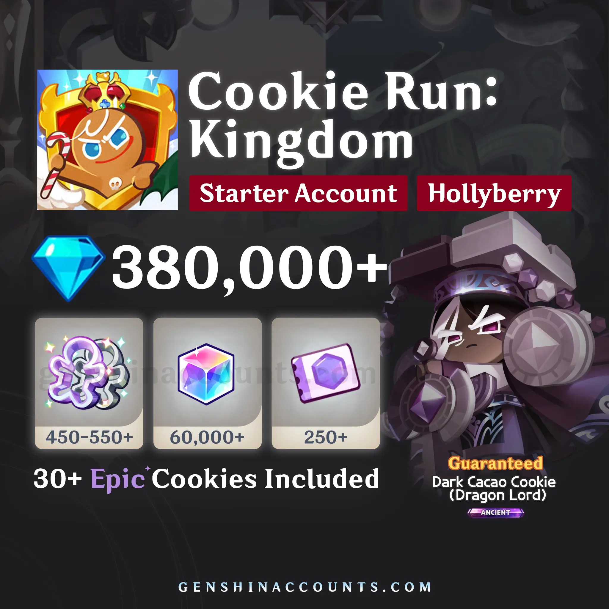 Cookie Run: Kingdom Account with Dark Cacao Cookie • Dragon Lord (Hollyberry)
