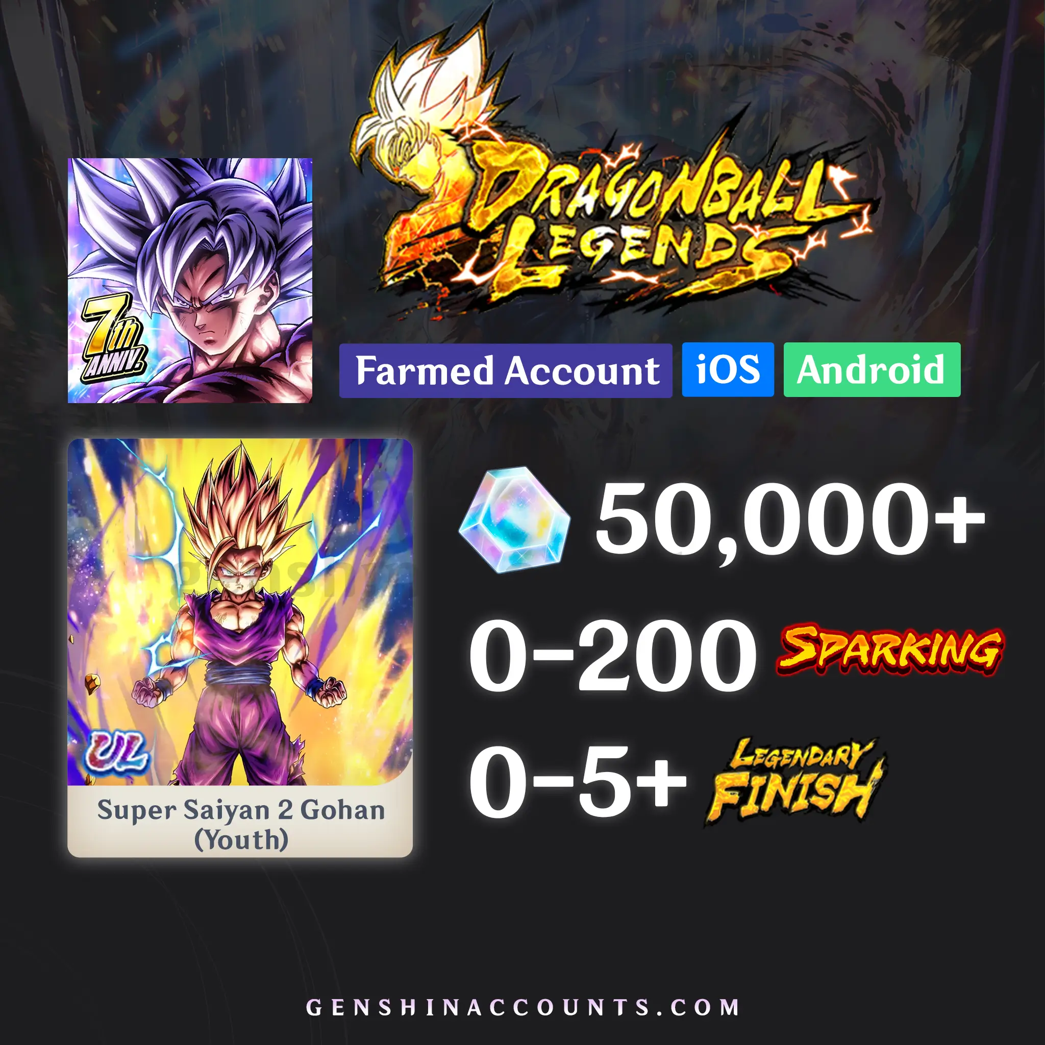 DRAGON BALL LEGENDS UL Super Saiyan 2 Gohan Account [iOS/Android]